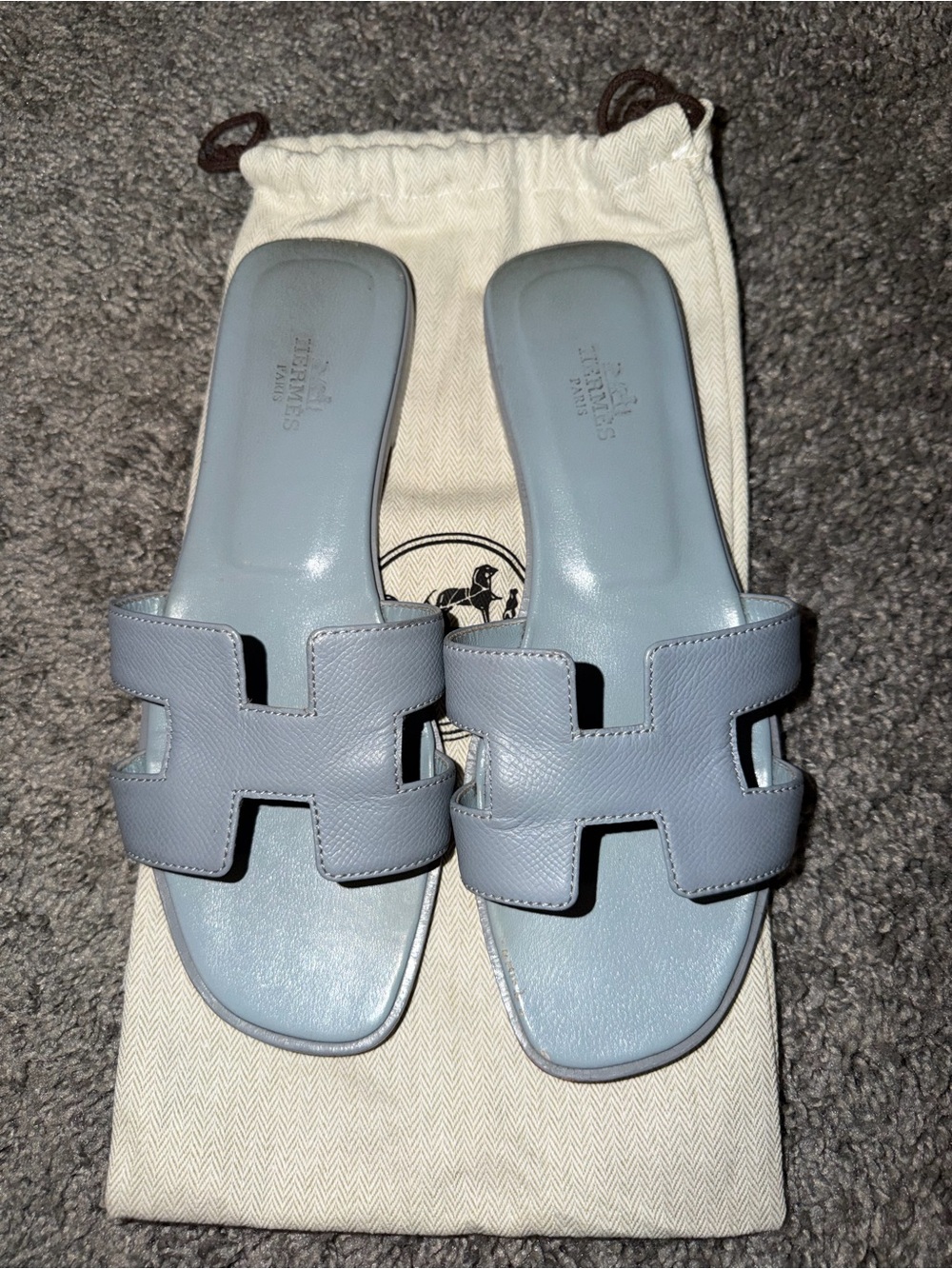 Hermès Oran Slide Sandals in Powder Blue